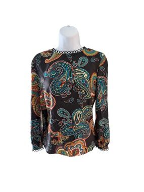 J.Crew 100% Silk Black Multicolour Paisley Printed Blouse Size 4